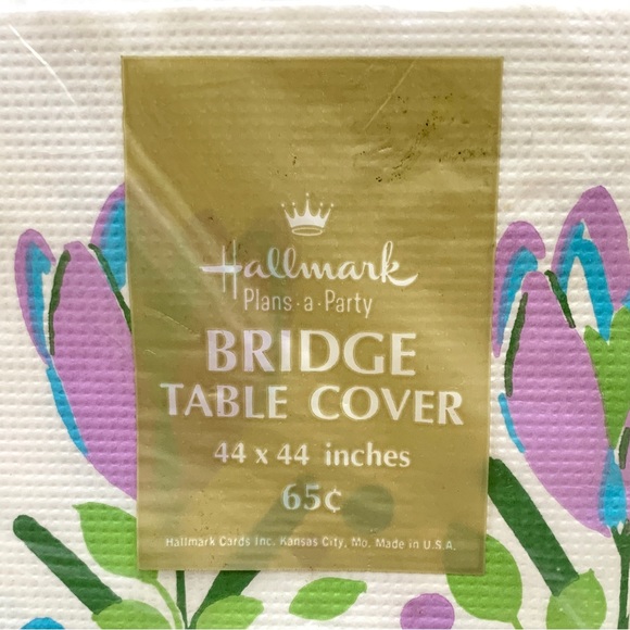 Hallmark Party Supplies Vintage Hallmark White Purple Blue Floral Print Bridge Table Cover